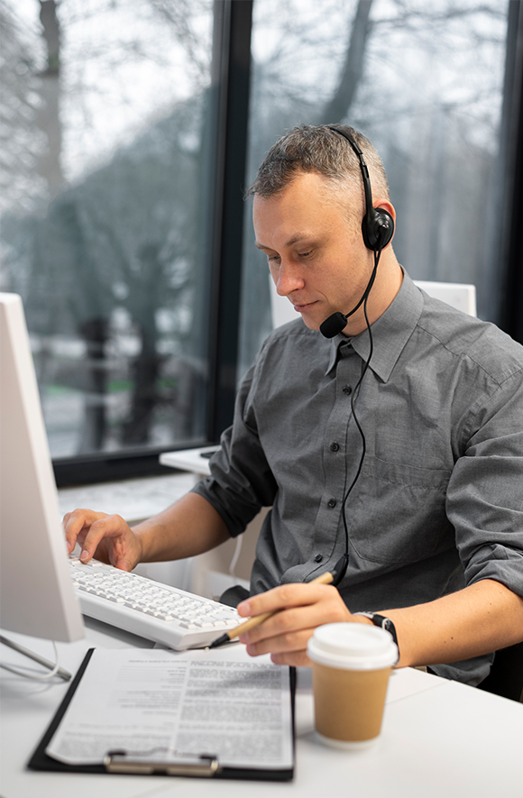 ein Mann mit einem Headset